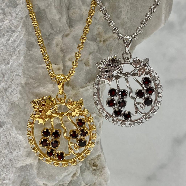 Grapes Pendant with Garnet in Gold - Molesini Wine Club Exclusive