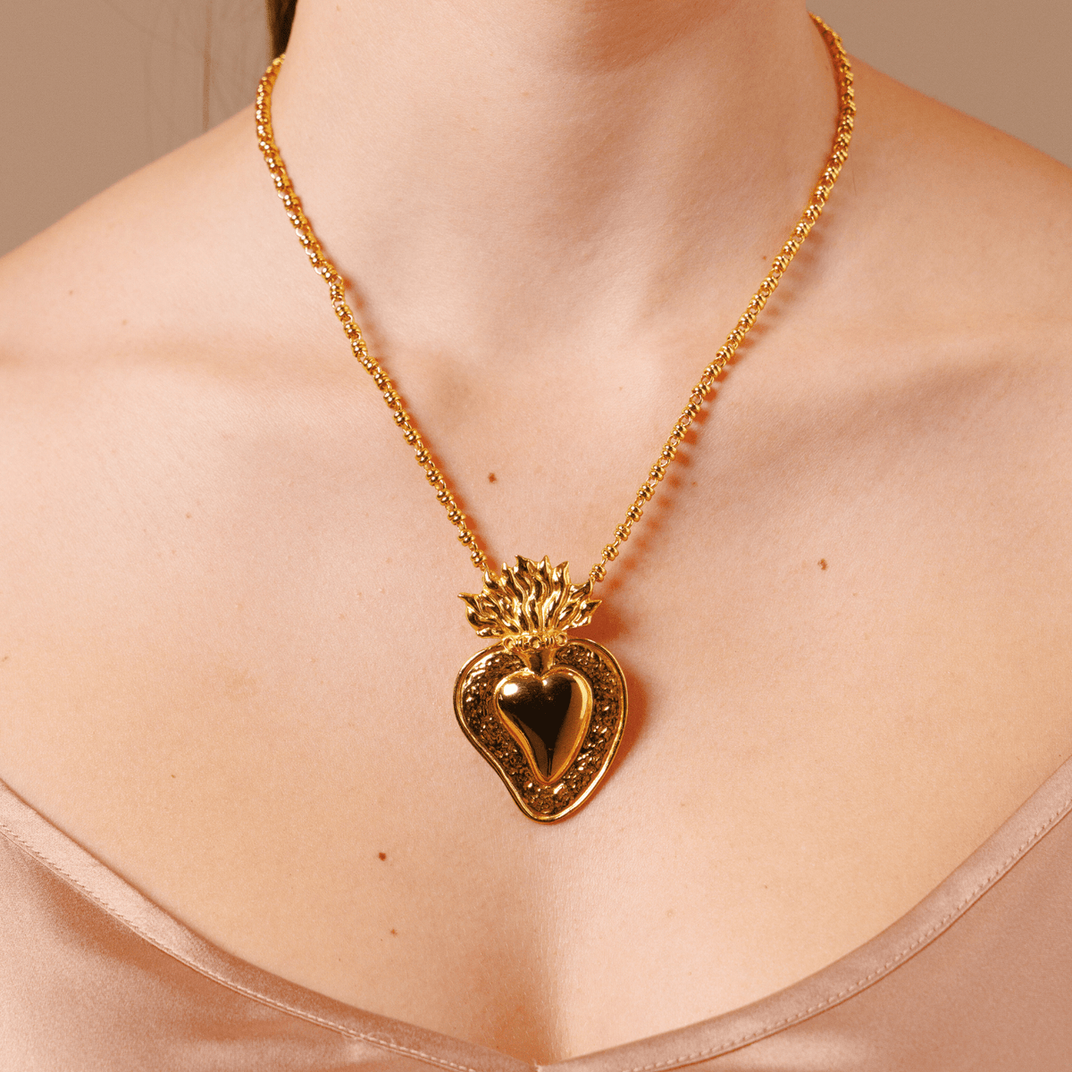 Flaming Heart Pendant in Gold