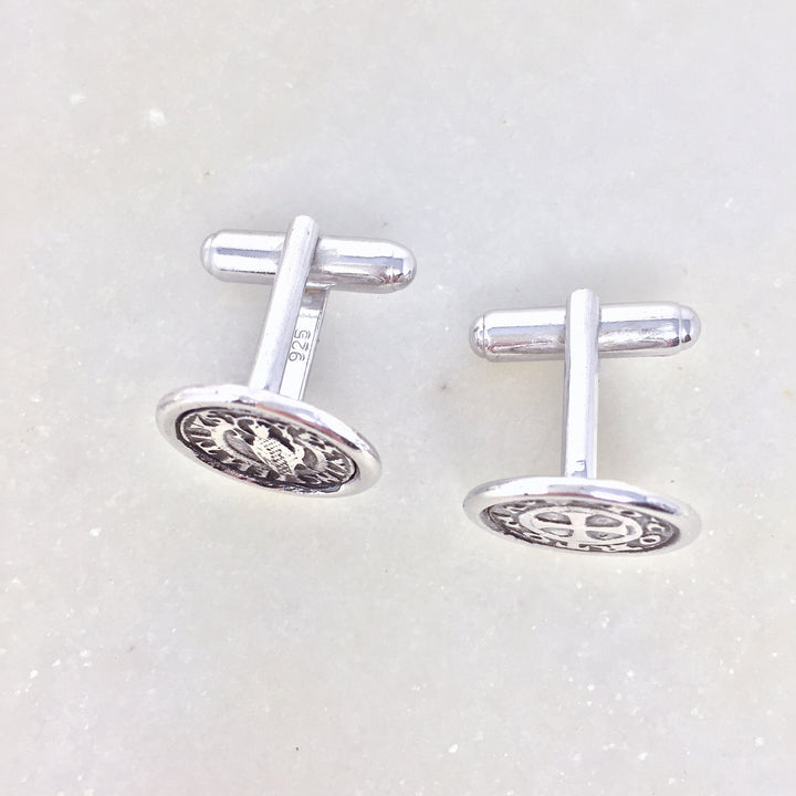 Cortona Coin Cufflinks in Silver