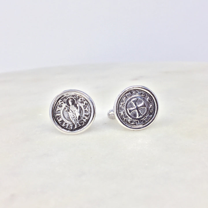 Cortona Coin Cufflinks in Silver