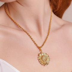 Large Sunflower Pendant in Gold