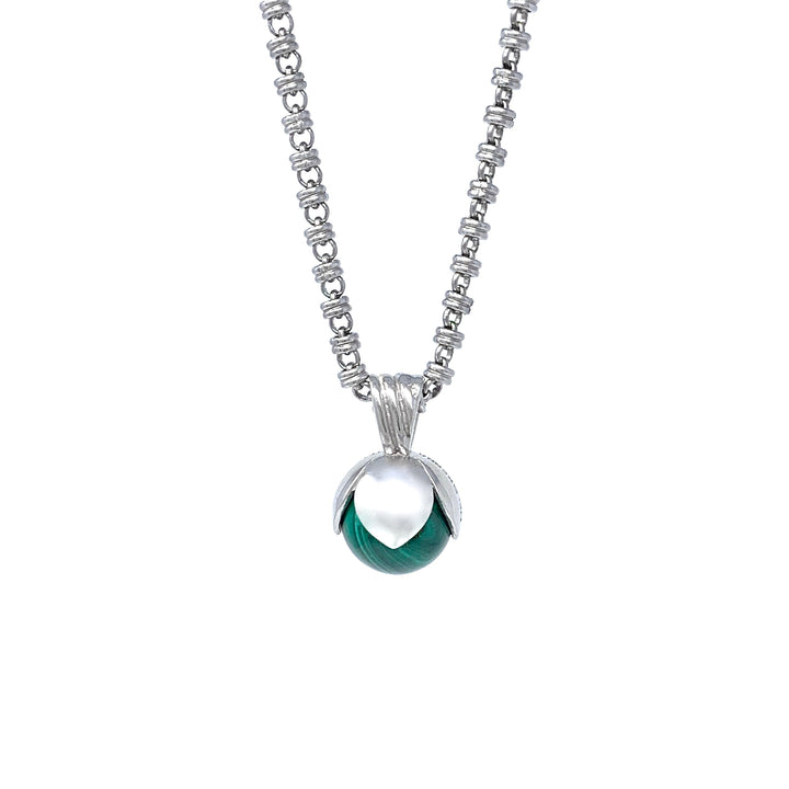 Magnolia Pendant in Silver with Malachite