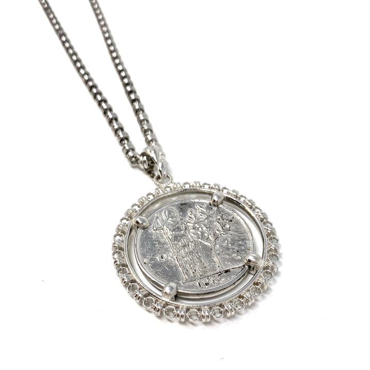 Large Filary Pendant in Silver with Italia Coin in Antique Silver