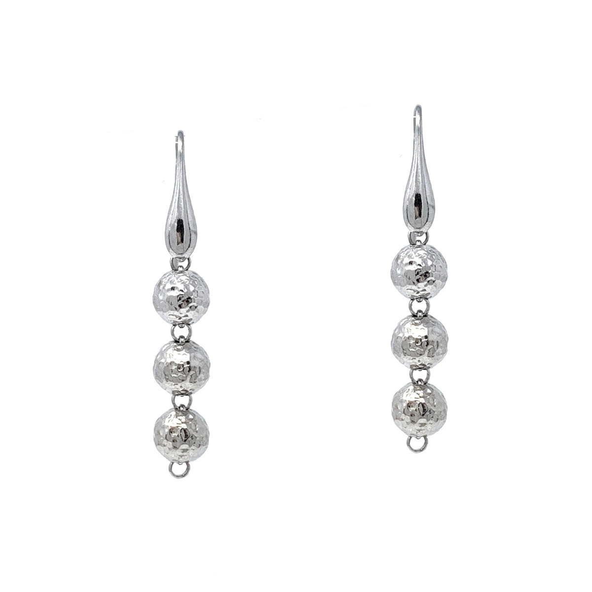 Hammered Beads Earrings in Silver