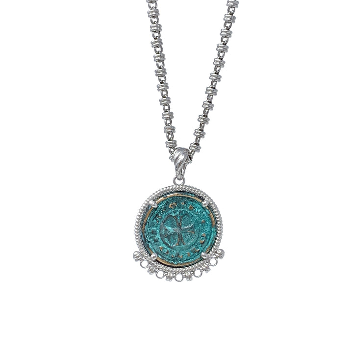 Demi Pendant in Silver with Cortona Coin in Green Patina