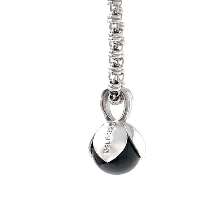 Magnolia Pendant in Silver with Onyx