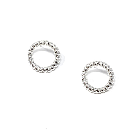 Rope Circle Stud Earrings in Silver