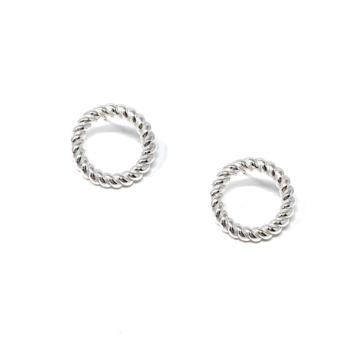 Rope Circle Stud Earrings in Silver
