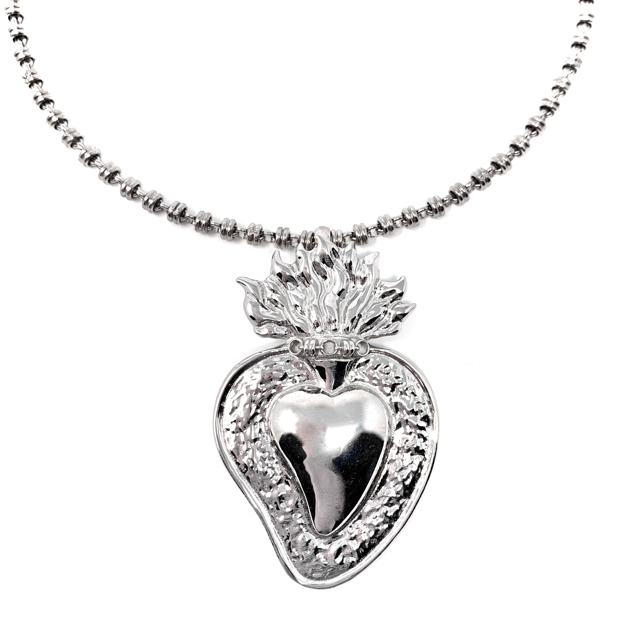 Flaming Heart Pendant in Silver