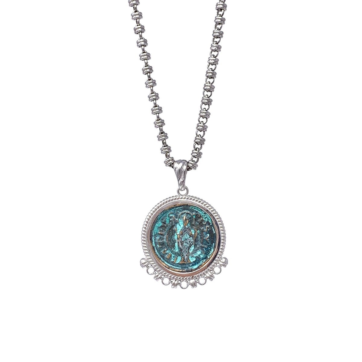 Demi Pendant in Silver with Cortona Coin in Green Patina