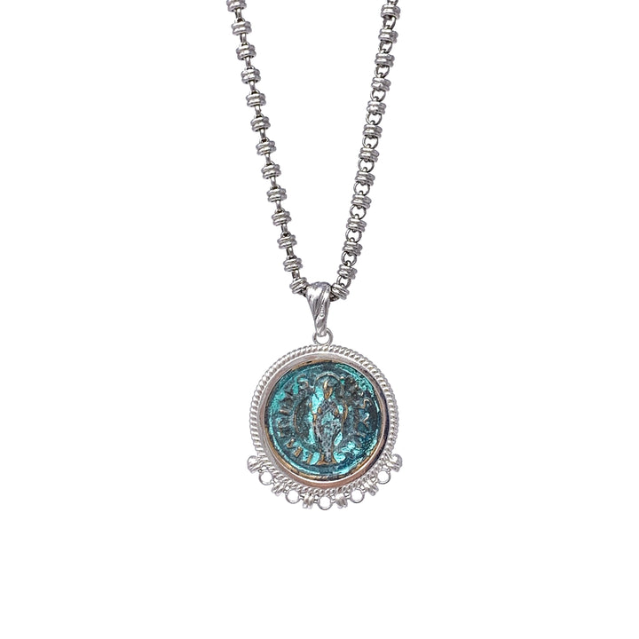 Demi Pendant in Silver with Cortona Coin in Green Patina
