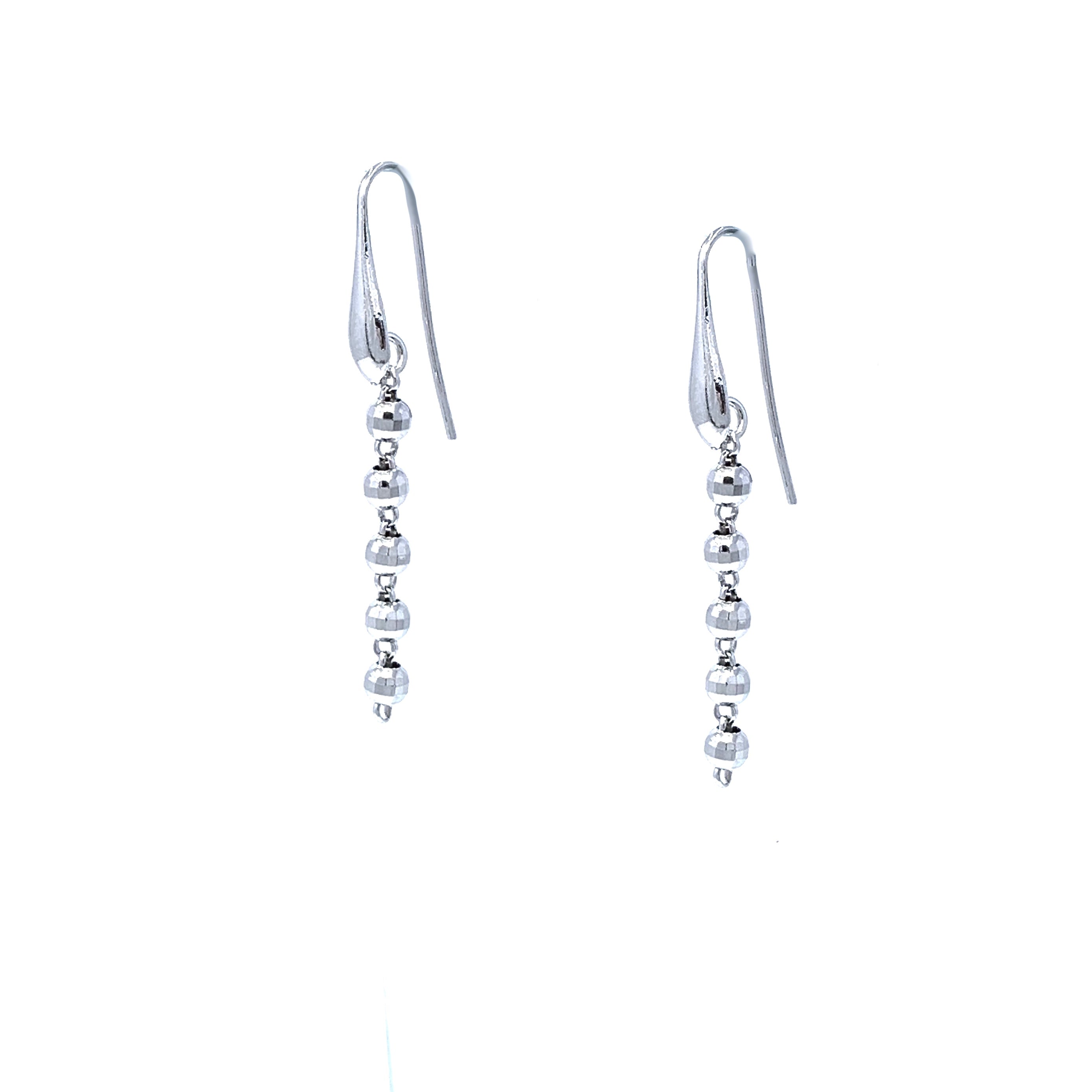 Diamond Beads Earrings in Silver, Long