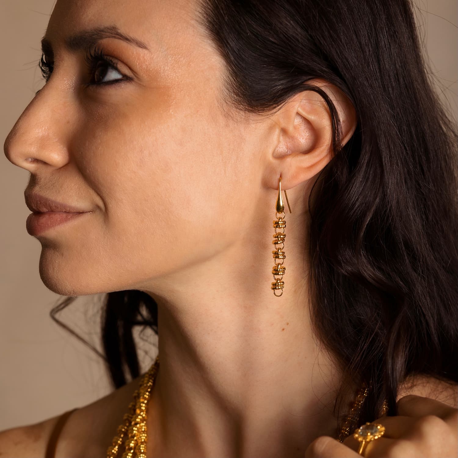 Etruscan Links Earrings in Gold, Long