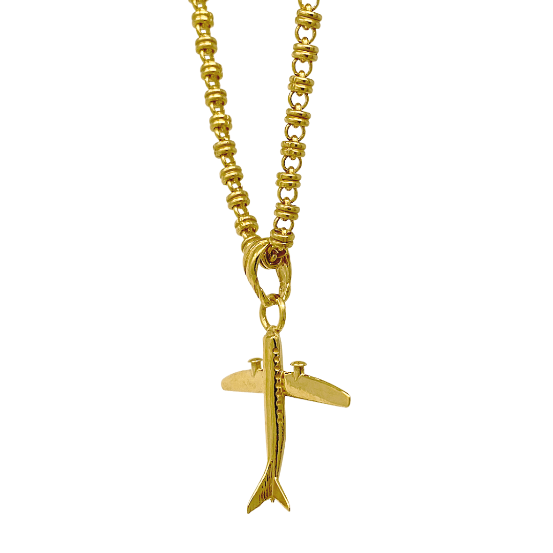 Tiny Airplane Necklace Brass