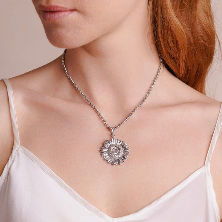 Large Sunflower Pendant in Silver