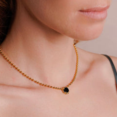 Petite Piazza Necklace in Gold with Onyx