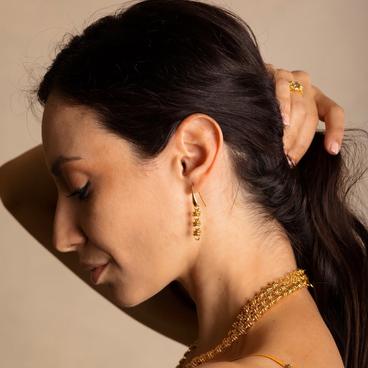 Etruscan Links Earrings in Gold, Short