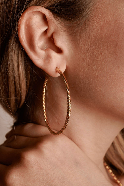 Large Rope Hoop Earrings in Gold