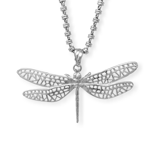 Large Dragonfly Pendant in Silver