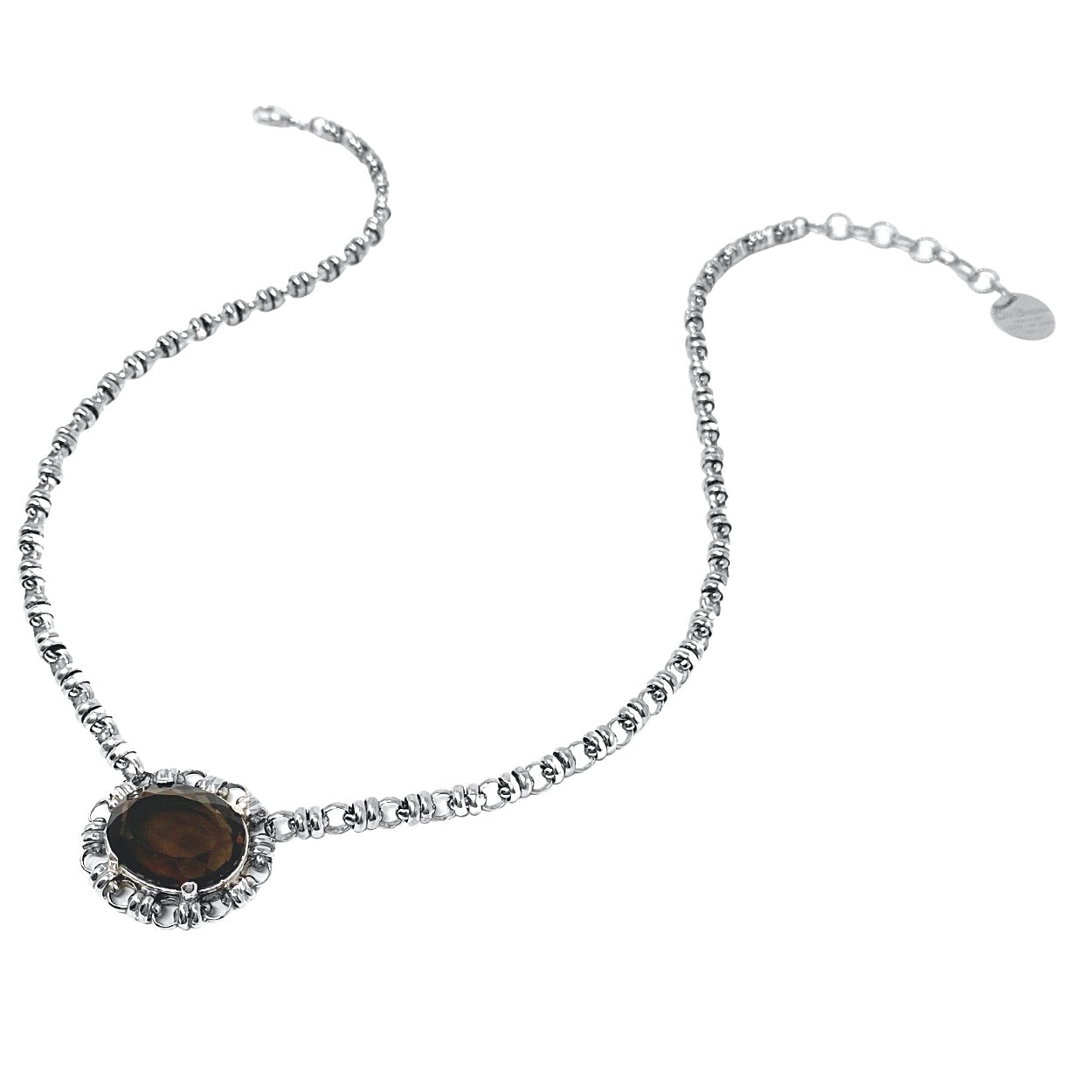 Megani Necklace in Silver with Smoky Quartz