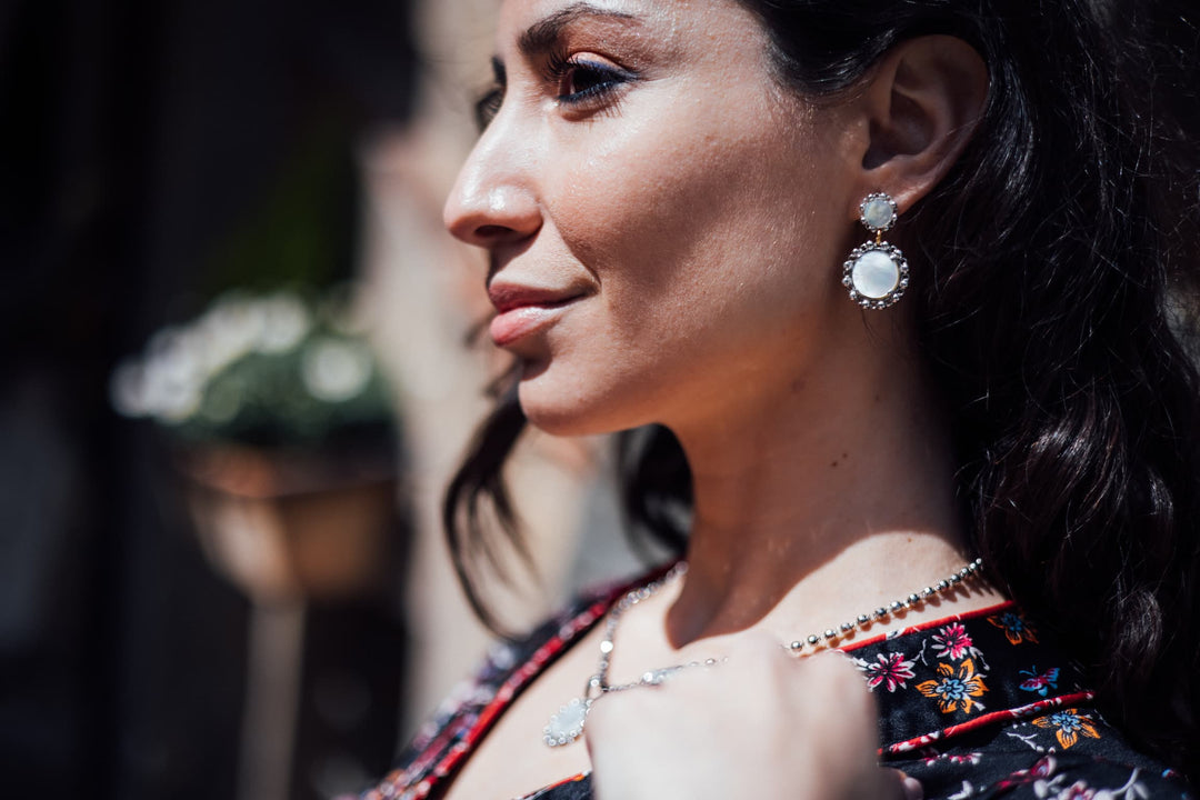 Statement Piazza Earrings in Silver with Mother of Pearl