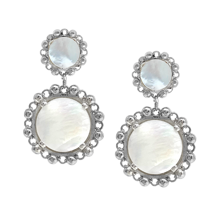 Statement Piazza Earrings in Silver with Mother of Pearl