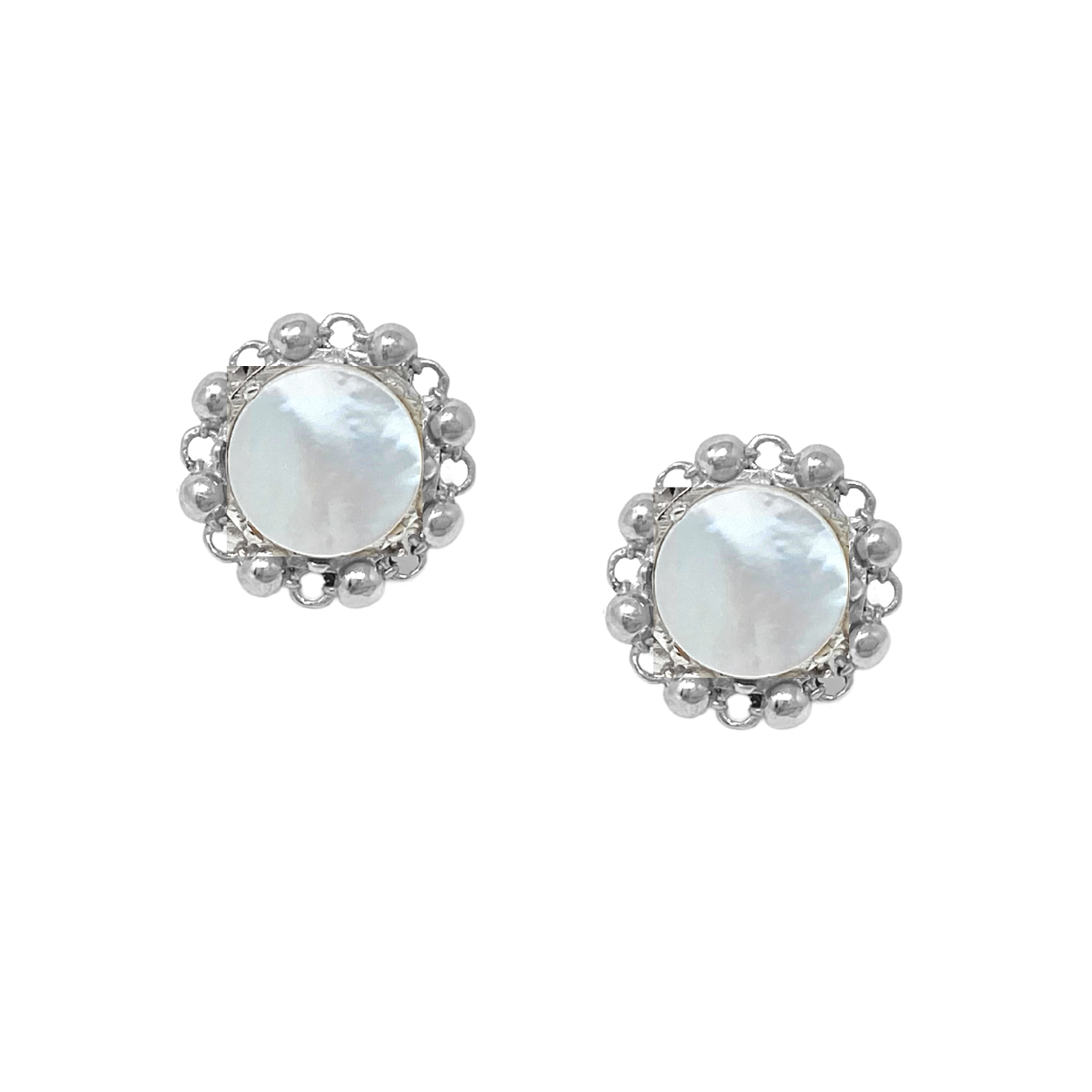 Petite Piazza Stud Earrings in Silver with Mother of Pearl