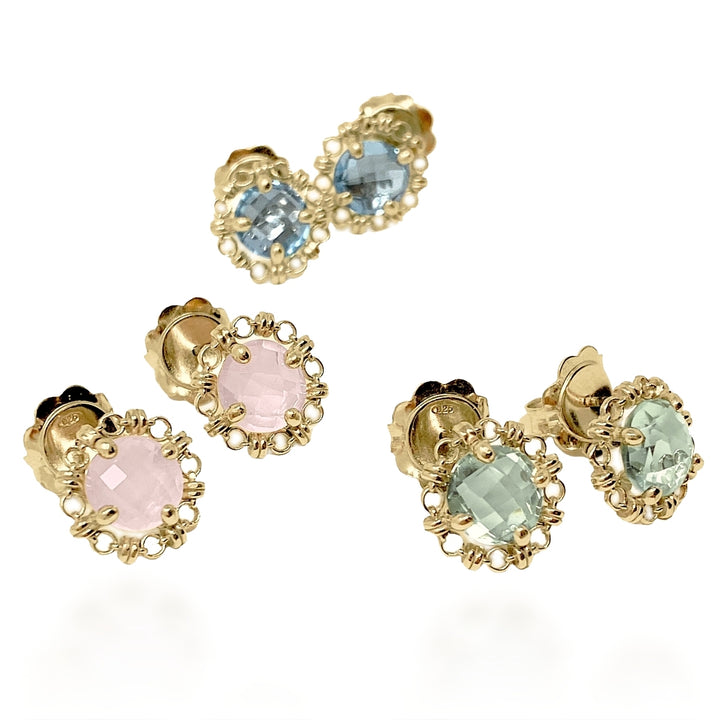 Mini Filary Stud Earrings in Gold with Rose Quartz