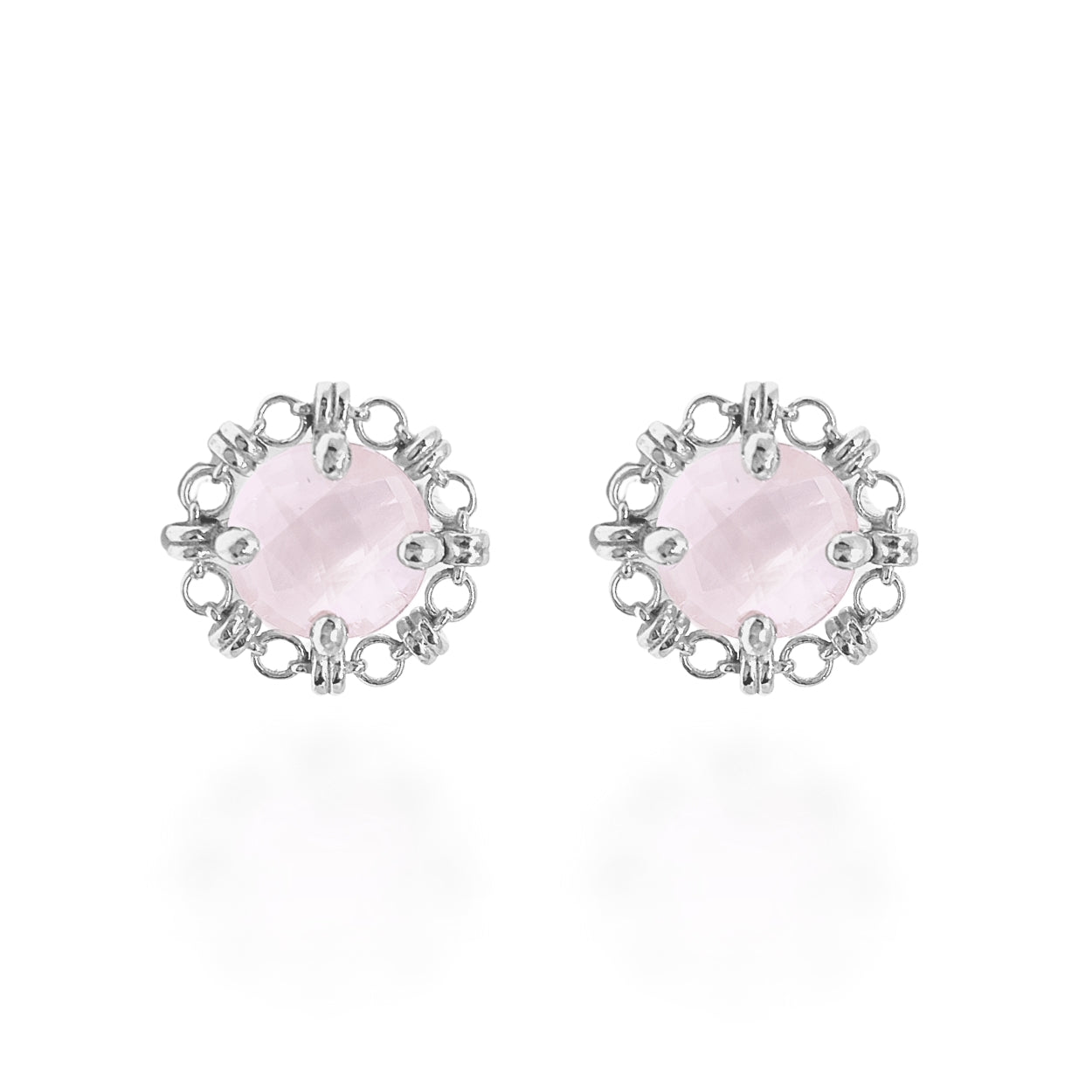 Mini Filary Stud Earrings in Silver with Rose Quartz