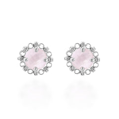 Mini Filary Stud Earrings in Silver with Rose Quartz