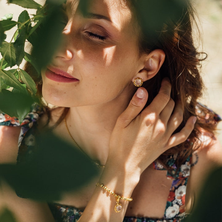 Mini Filary Stud Earrings in Gold with Rose Quartz