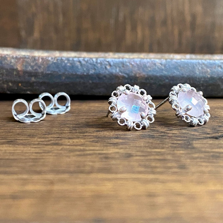 Mini Filary Stud Earrings in Silver with Rose Quartz