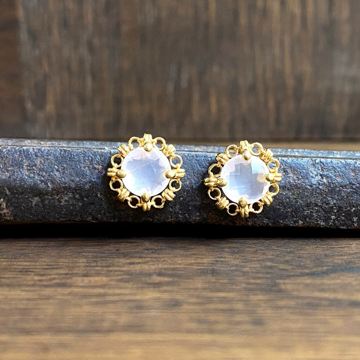 Mini Filary Stud Earrings in Gold with Rose Quartz