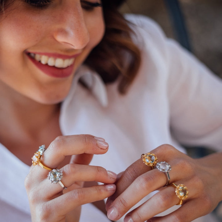 Mini Filary Ring in Gold with Rose Quartz