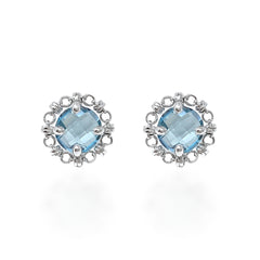 Mini Filary Stud Earrings in Silver with Blue Topaz