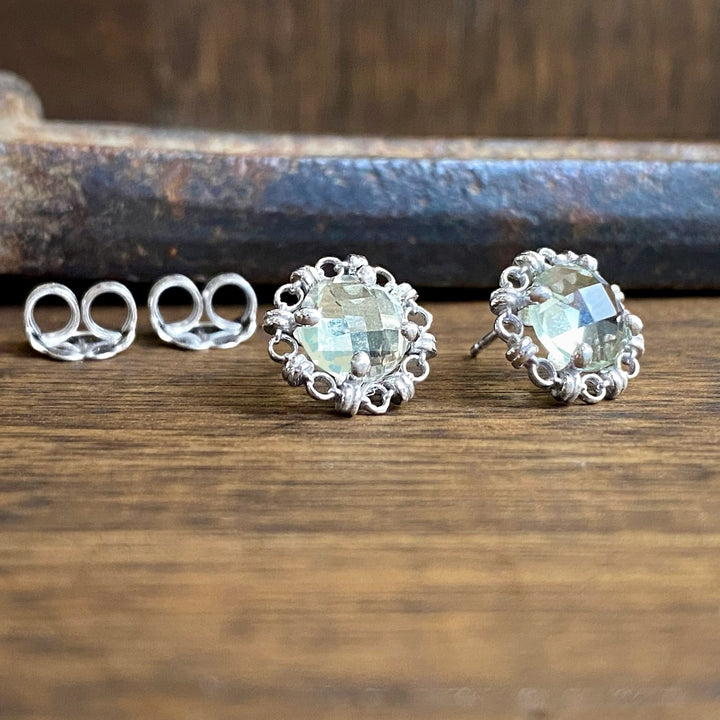 Mini Filary Stud Earrings in Silver with Prasiolite