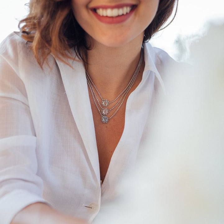 Mini Filary Necklace in Silver with Blue Topaz