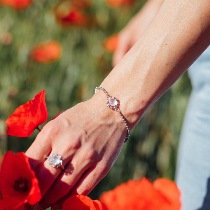 Mini Filary Bracelet in Silver with Rose Quartz