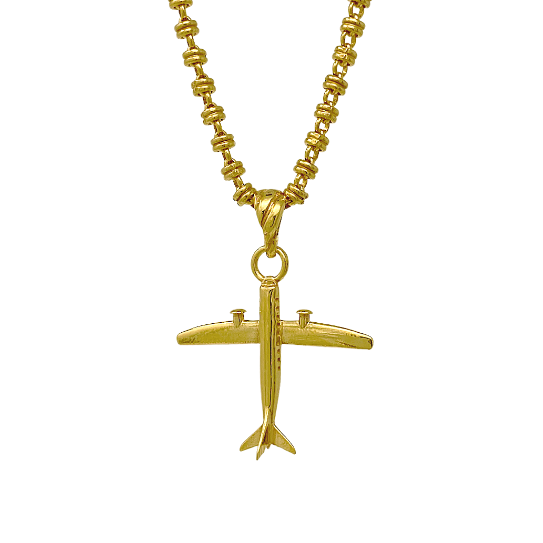Gold Jet Airplane Pendant Necklace