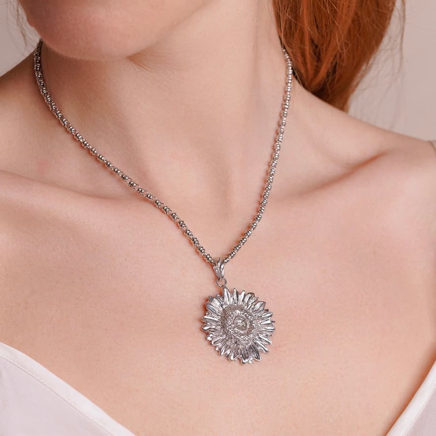 Large Sunflower Pendant in Silver