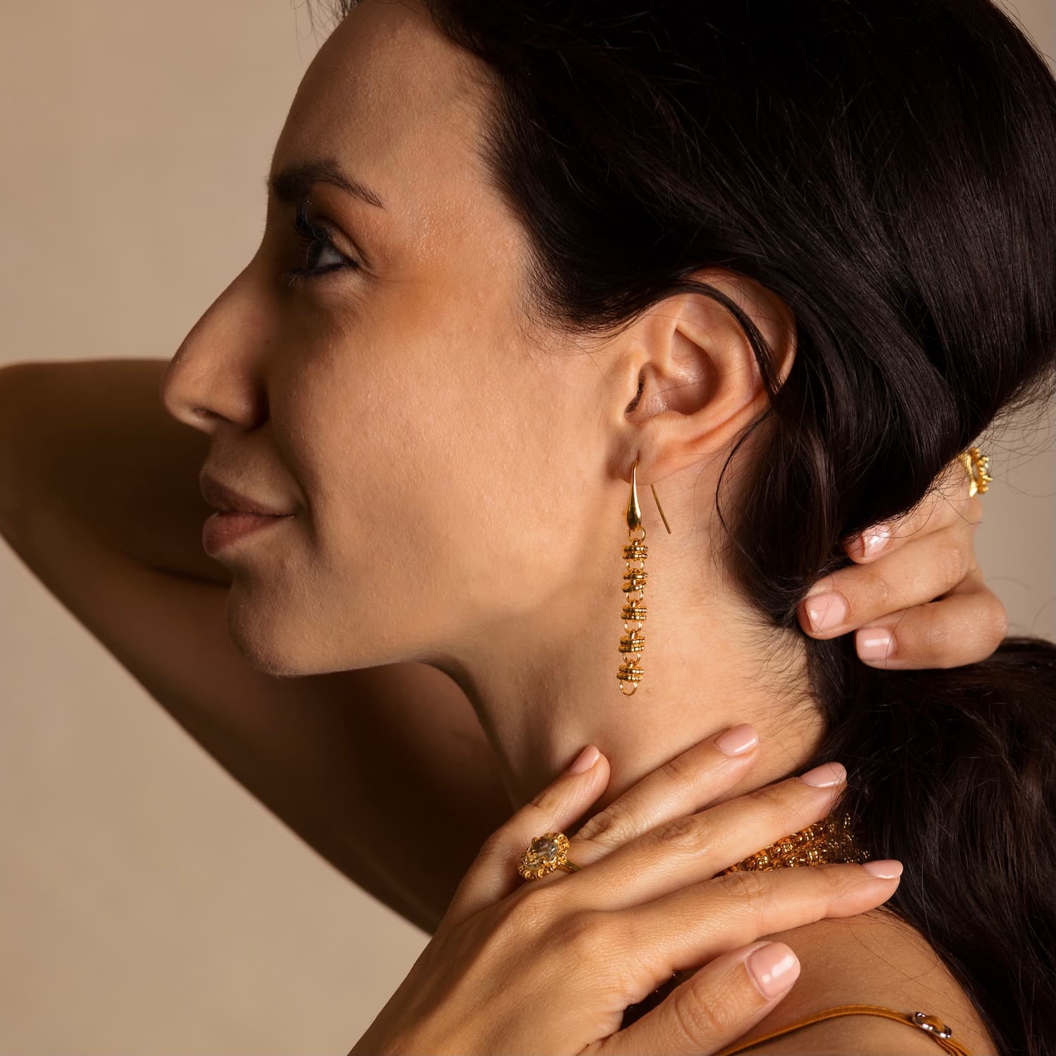 Etruscan Links Earrings in Gold, Long