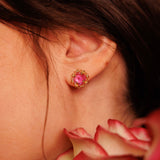 Vivaldi Spring Stud Earrings in Gold with Pink Topaz
