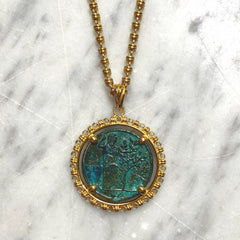 Large Filary Pendant in Gold with Italia Coin in Green Patina