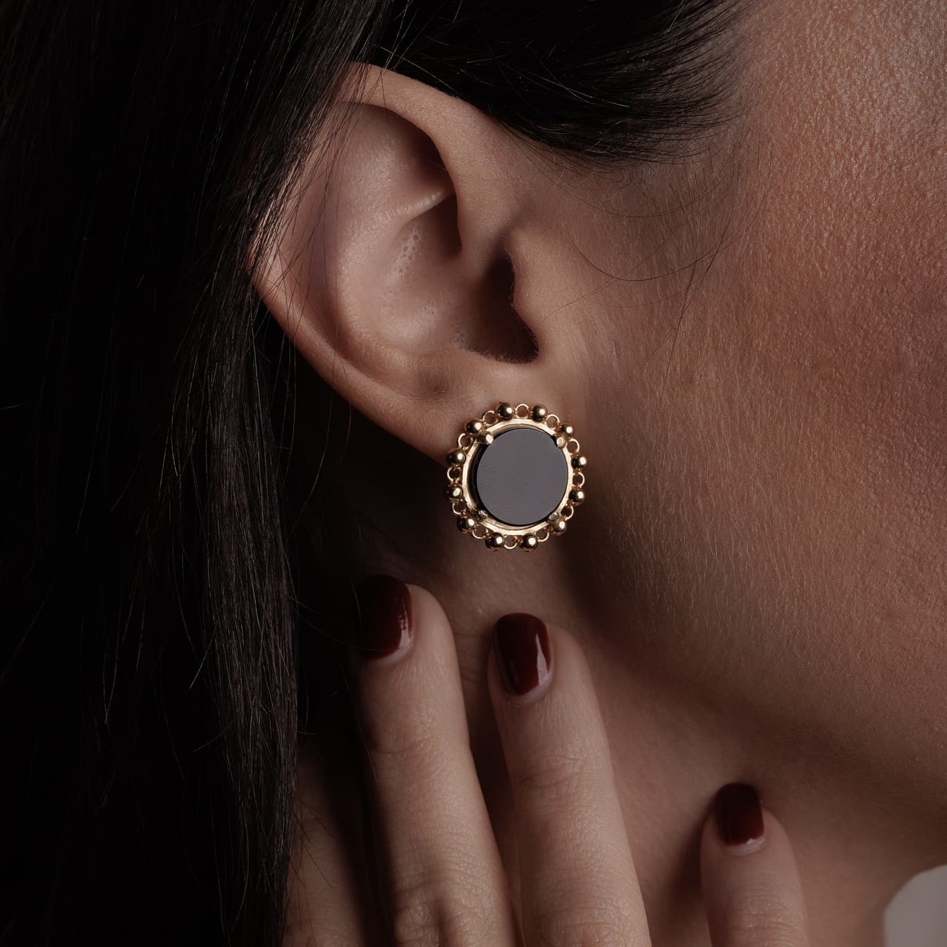 Piazza Stud Earrings In Gold With Onyx DelBrenna Piazza Stud Earrings In Gold With Onyx DelBrenna
