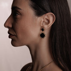 Statement Piazza Earrings in Gold with Onyx