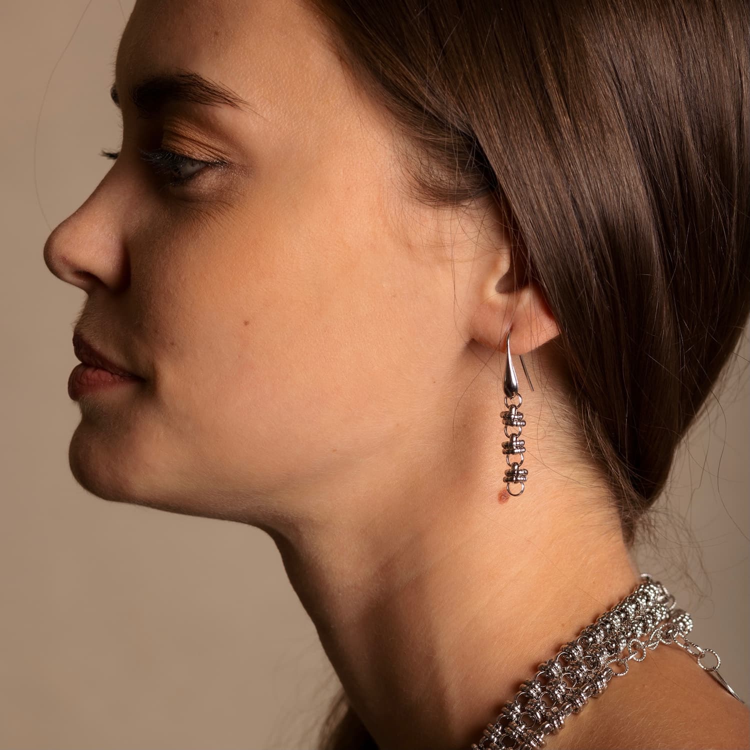 Etruscan Links Earrings in Silver, Short