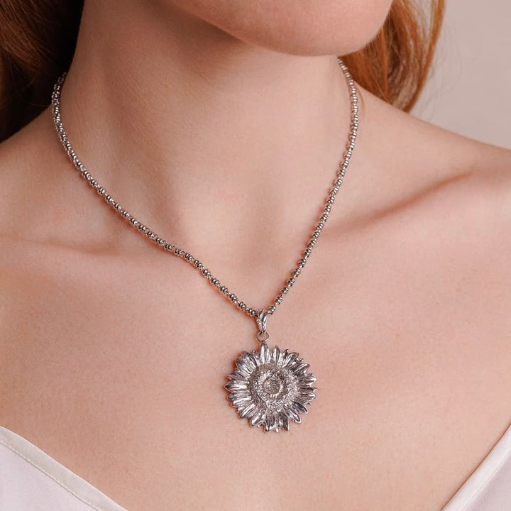 Large Sunflower Pendant in Silver