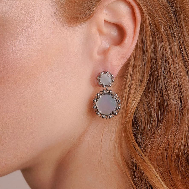 Statement Piazza Earrings in Silver with Mother of Pearl