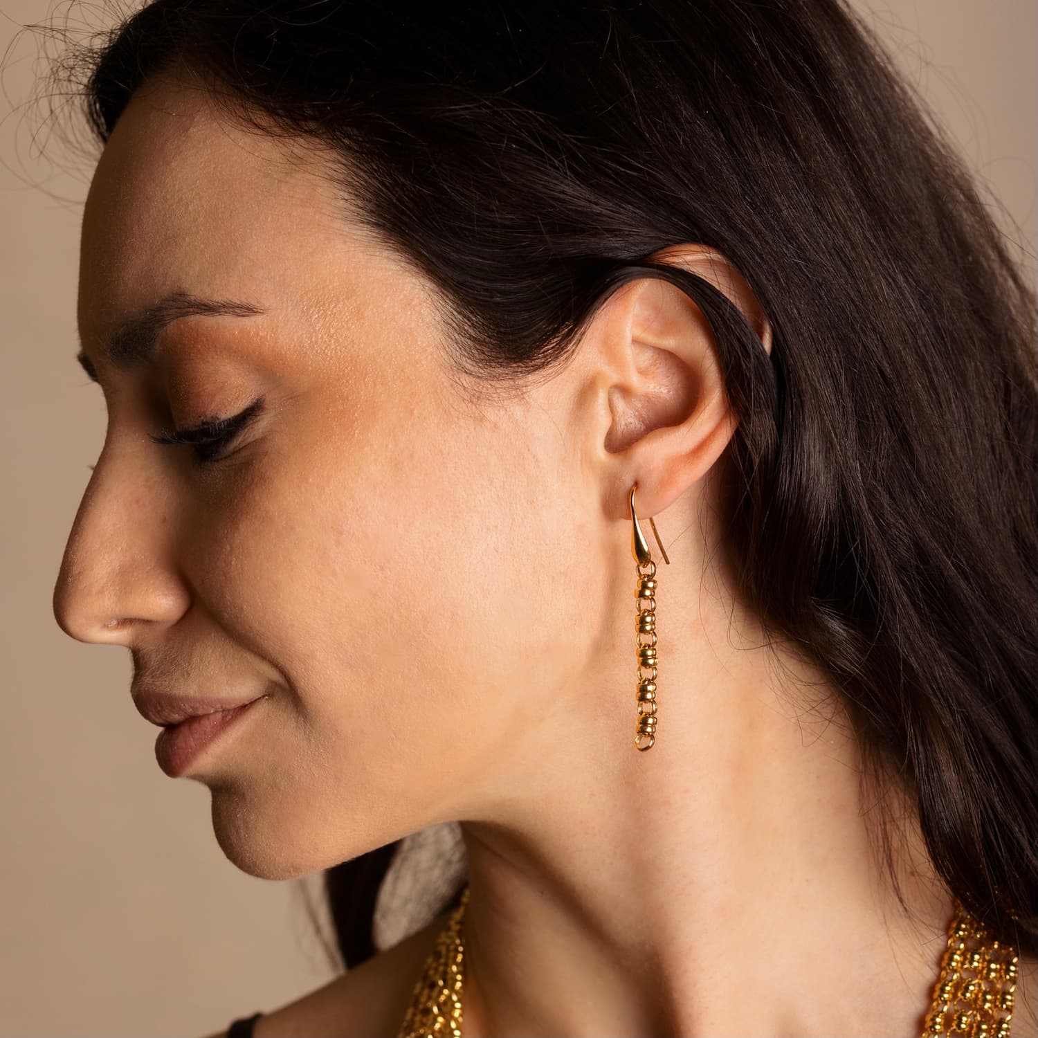 Links 5mm Earrings in Gold, Long