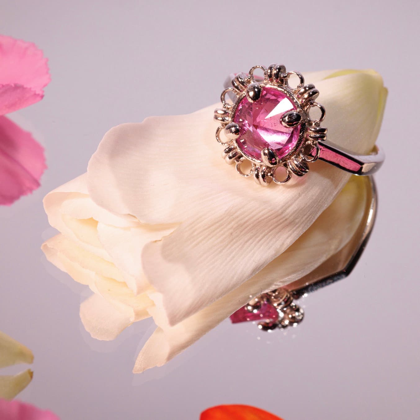 Vivaldi Spring Ring in Silver with Pink Topaz